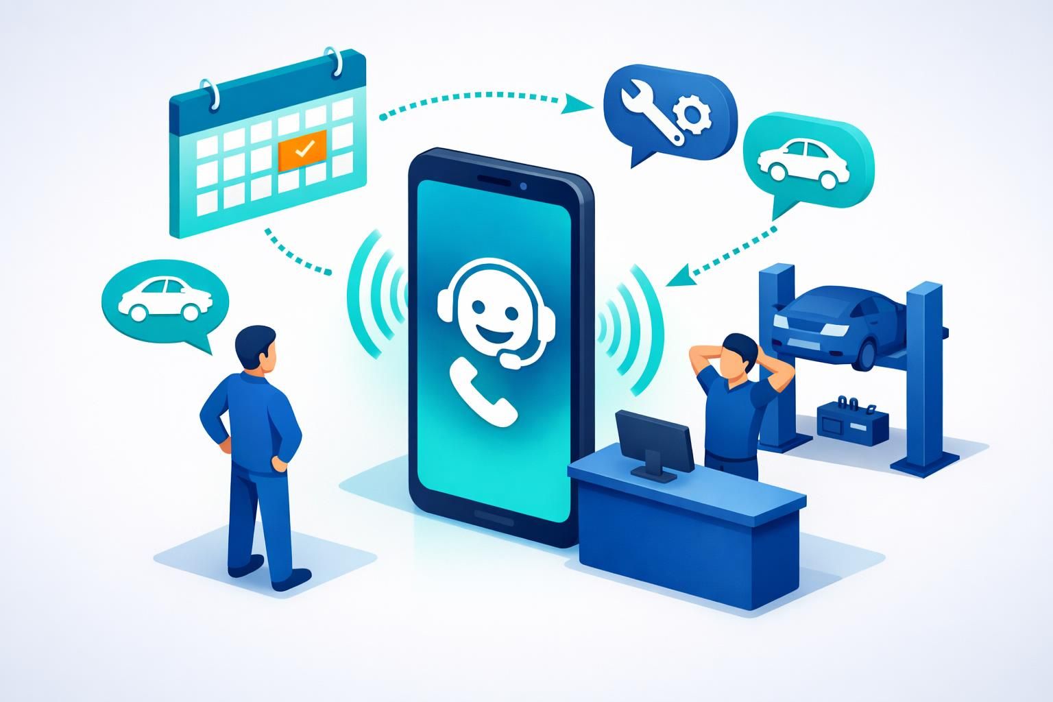 callbot automobile : automatisez la prise de rendez-vous atelier sans avoir besoin de secrétaire, pour un gain de temps et une gestion simplifiée.