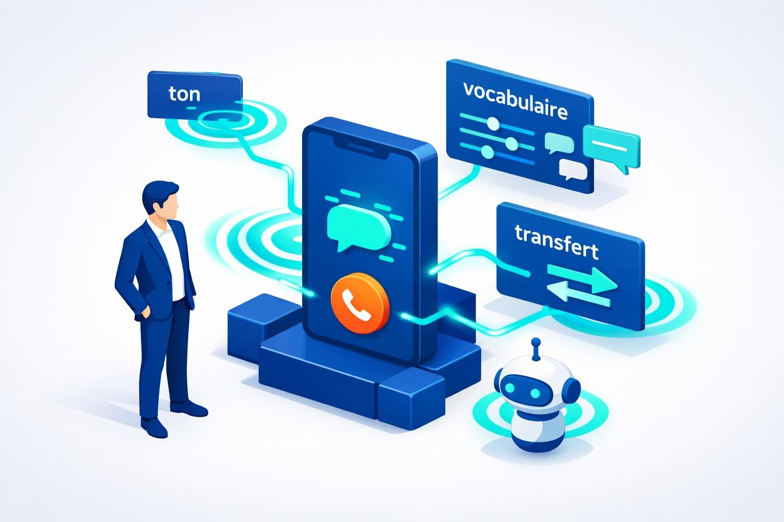 découvrez notre callbot personnalisé pour un agent vocal unique et adapté à l'image de votre marque, améliorant l'expérience client et renforçant votre communication.