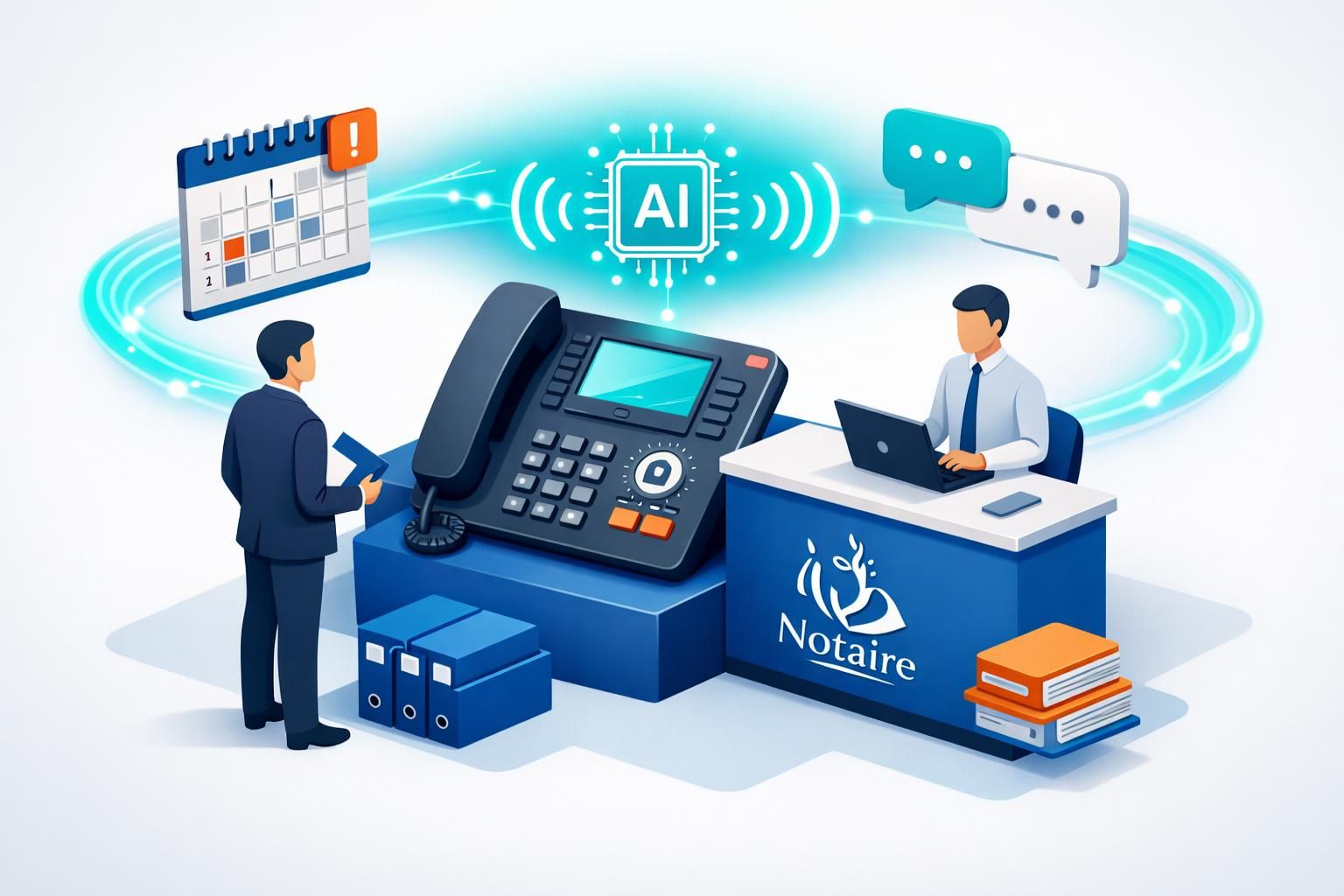 optimisez l'accueil téléphonique de votre cabinet notarial grâce à notre callbot intelligent, conçu pour automatiser la gestion des appels et améliorer l'expérience client.