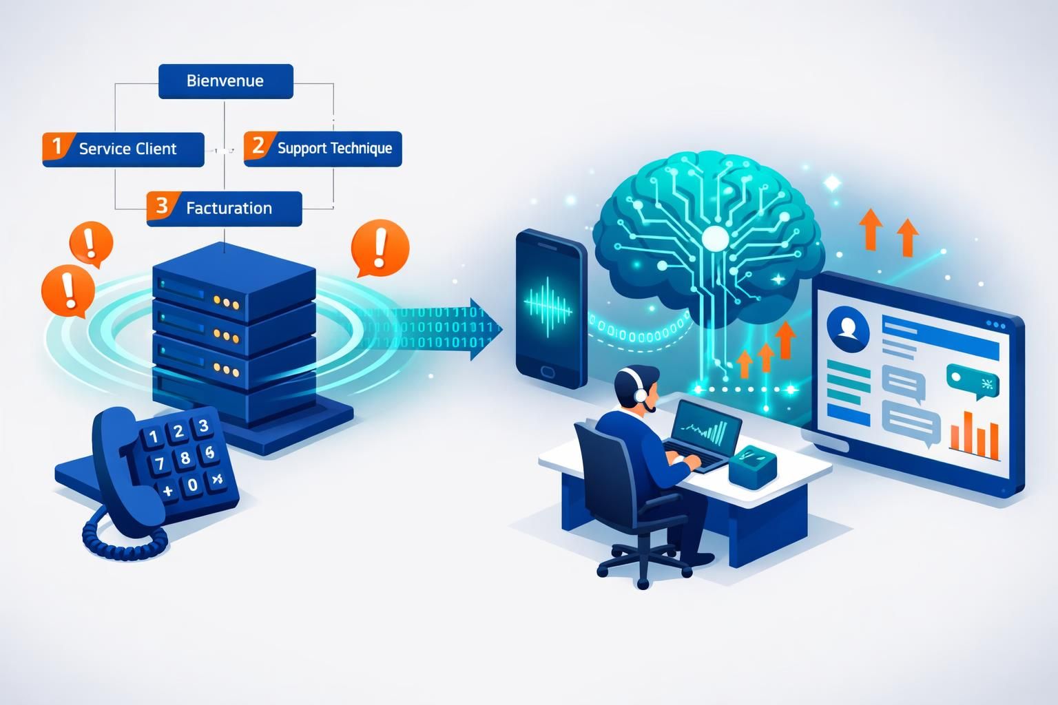 découvrez comment l'intégration de l'intelligence artificielle transforme le serveur vocal interactif (svi) en un agent intelligent, améliorant l'expérience client et l'efficacité des services téléphoniques.
